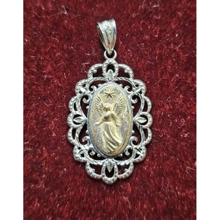 Guardian Angel Silver Charm Pendant Two Tone